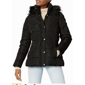 SOLD NWT Tommy Hilfiger Warm Factor Black Faux-Fur Hood Puffer Coat Women's Sz L